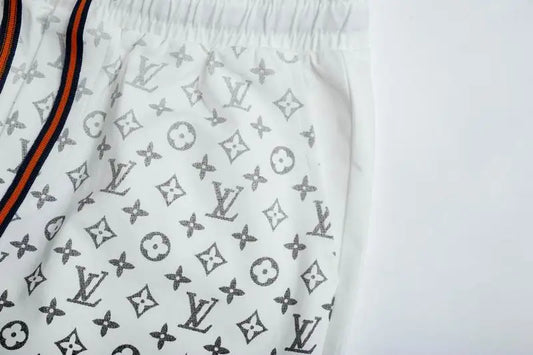 Louis Vuitton Men's White Drawstring Shorts with Monogram Print