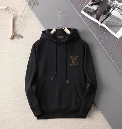 Louis Vuitton White/Black Hoodie With Signature LV Patch for Sophisticated Casual Outfits