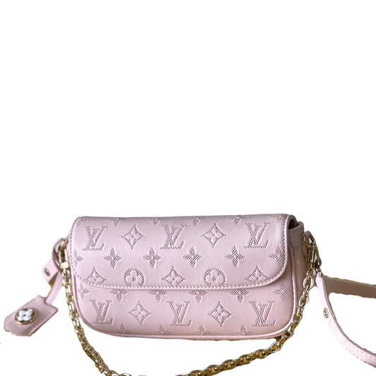 Elegant Light Pink LV Embossed Leather Chain Shoulder Bag With Stylish Details