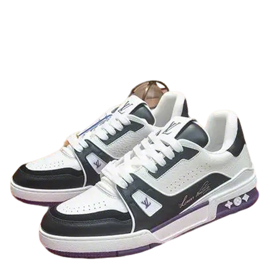 Unisex Louis Vuitton Sneakers With Black White And Purple Accents