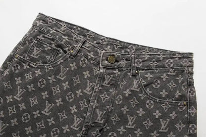 Louis Vuitton Men's Grey Monogram Denim Jeans With Distressed Details