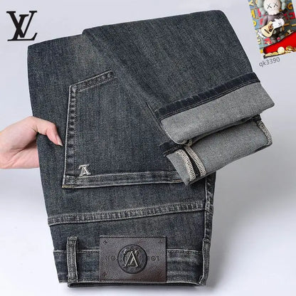 Louis Vuitton Men's Dark Blue Denim Jeans With Luxury Emblem