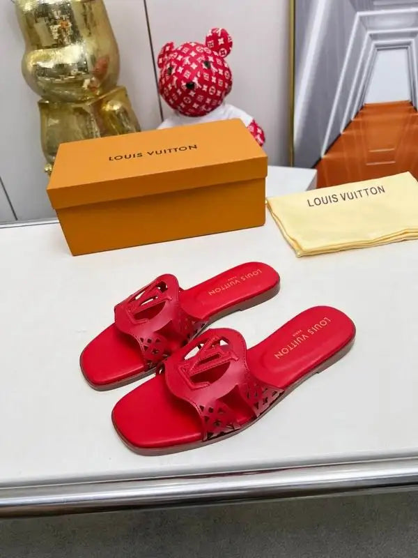 Louis Vuitton Brown Leather Cut - Out Slides For Women