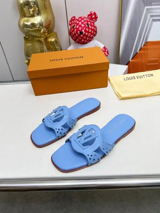 Louis Vuitton Brown Leather Cut - Out Slides For Women