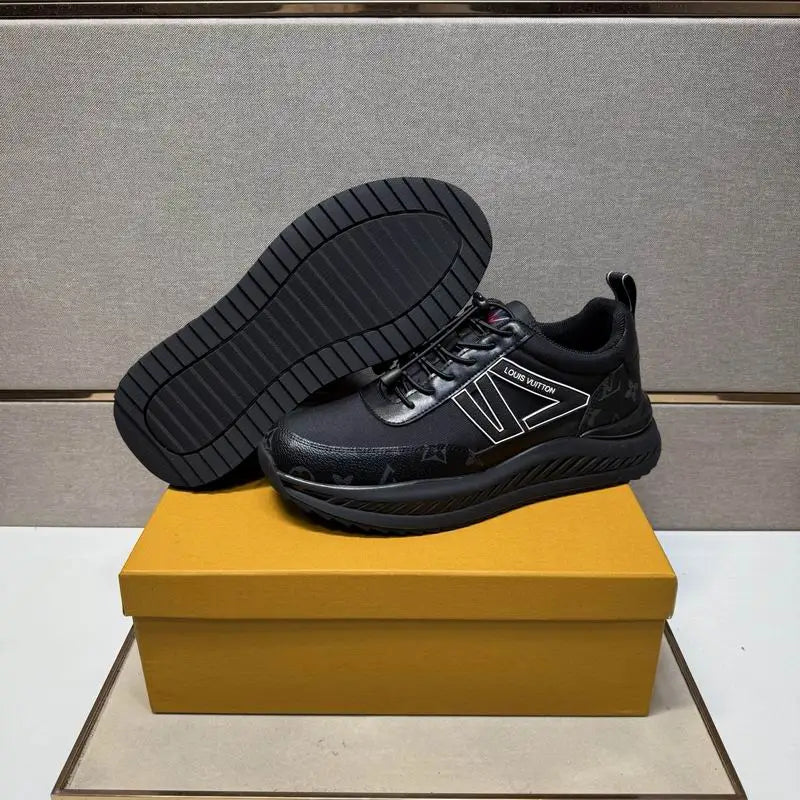 Louis Vuitton Men's Black Fashion Sneakers With Distinctive Branding