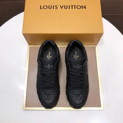 Louis Vuitton Men's Black Embossed Logo Sneakers With Premium Craftsmanship