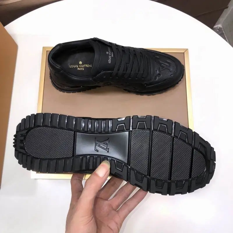 Louis Vuitton Men's Black Embossed Logo Sneakers With Premium Craftsmanship