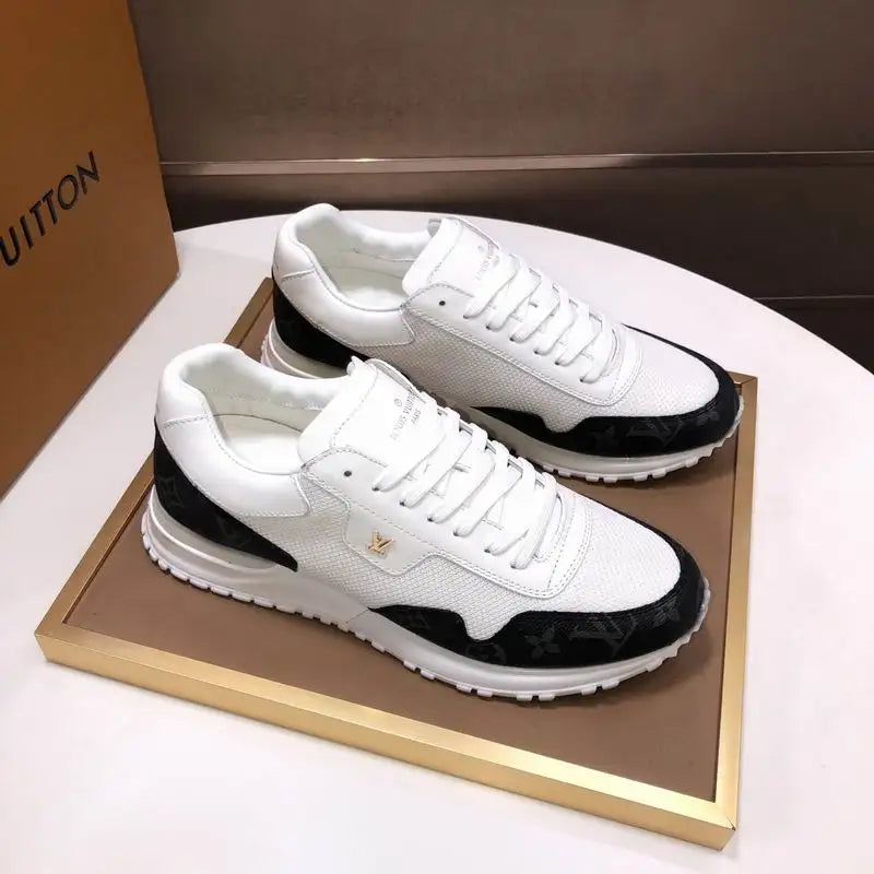 Louis Vuitton Men's White And Black Mesh Sneakers With Signature Logo