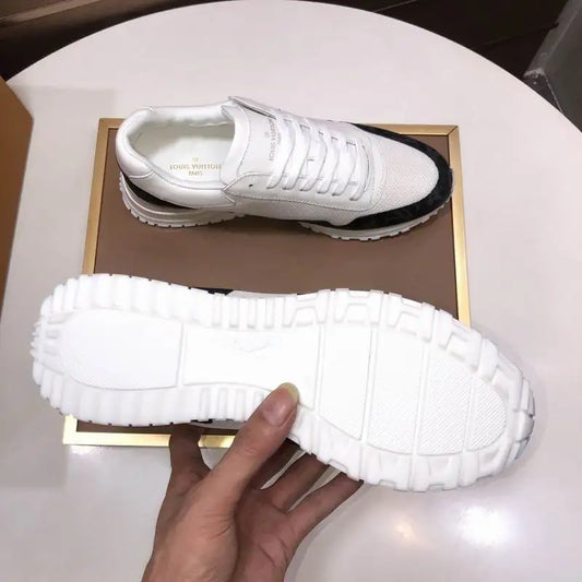 Louis Vuitton Men's White And Black Mesh Sneakers With Signature Logo