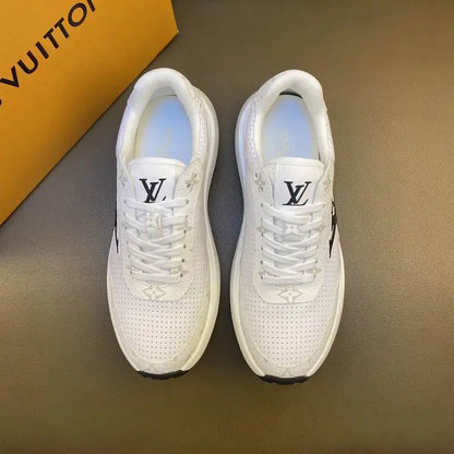 Louis Vuitton Men's White Perforated Sneakers With Bold LV Logo