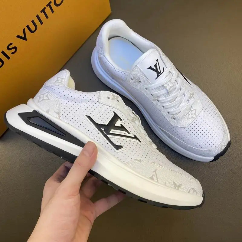 Louis Vuitton Men's White Perforated Sneakers With Bold LV Logo
