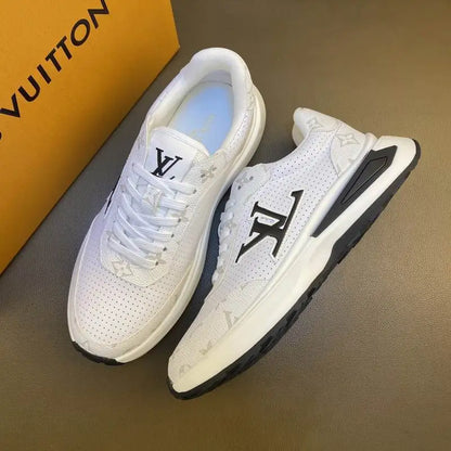 Louis Vuitton Men's White Perforated Sneakers With Bold LV Logo