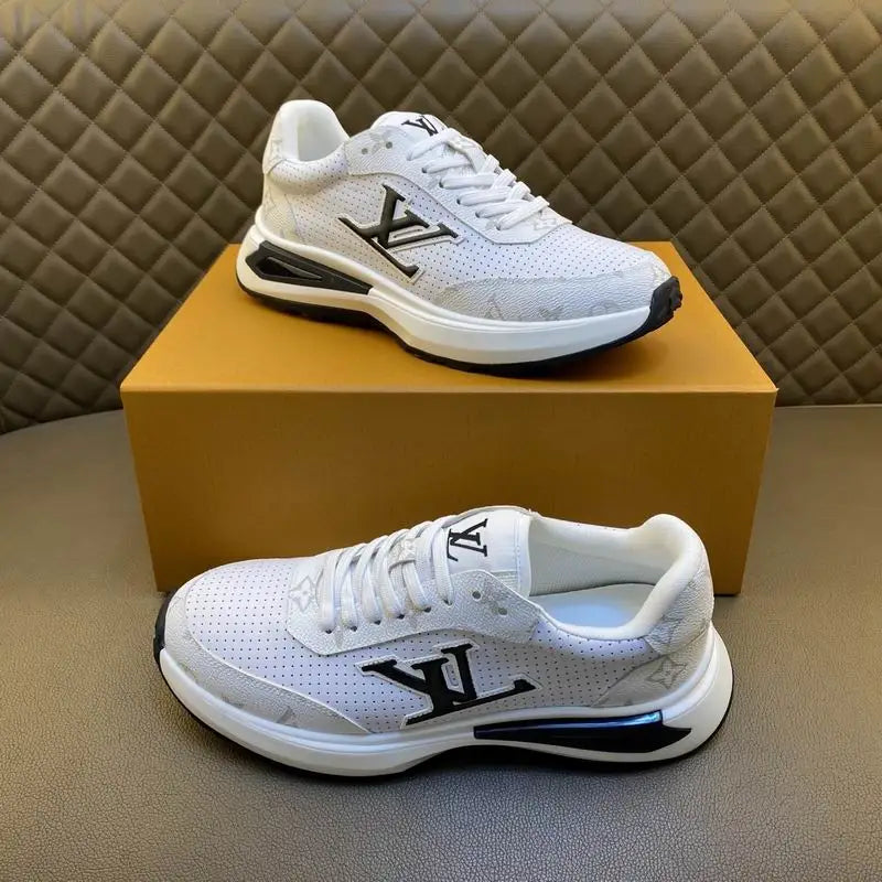 Louis Vuitton Men's White Perforated Sneakers With Bold LV Logo