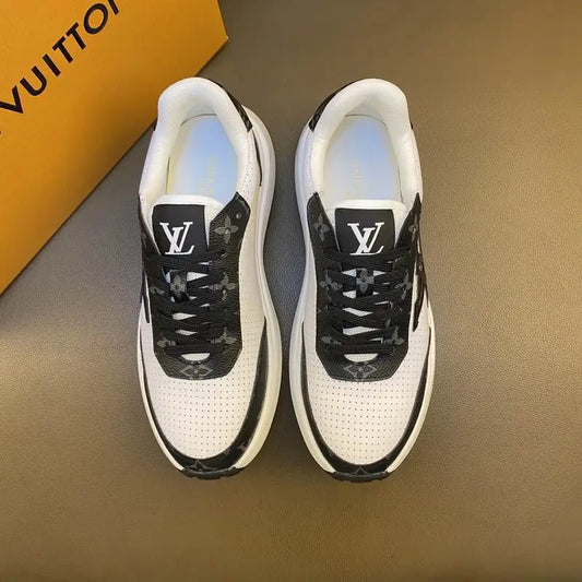Louis Vuitton Men's White Perforated Sneakers With Bold LV Logo