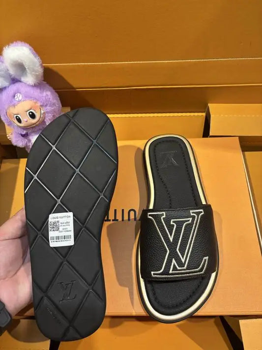 Louis Vuitton Men's LV Logo Slide Sandals For Sophisticated Casual Style