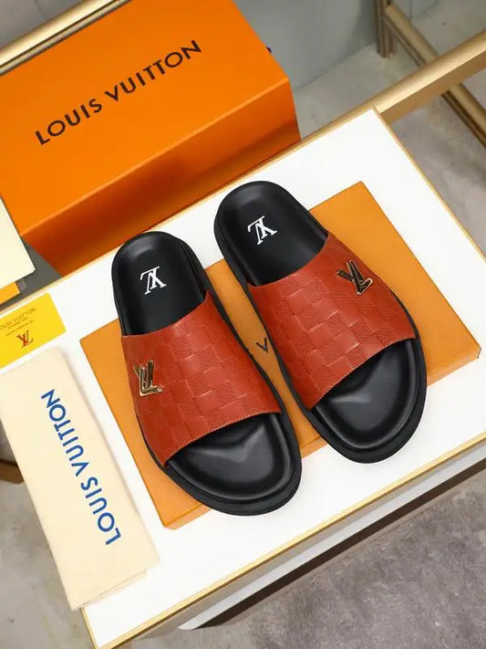 Louis Vuitton Men's Damier Slide Sandals For Luxury Casual Wear