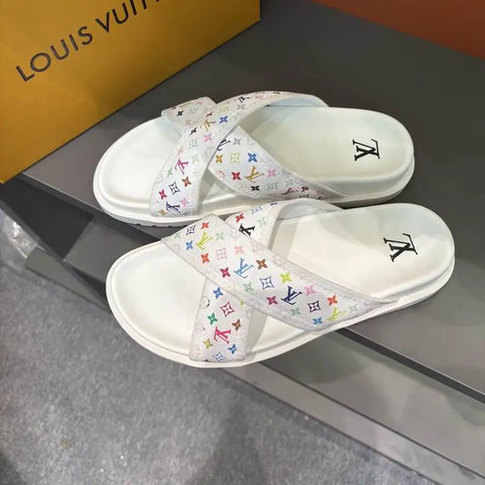 Louis Vuitton Men's Colorful Monogram Cross Strap Slide Sandals