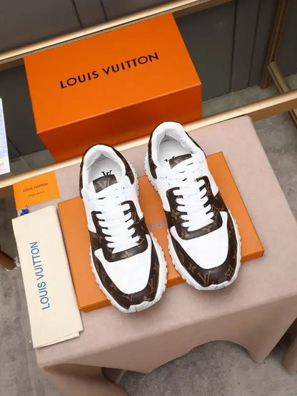 Louis Vuitton Men's Brown And White Monogram Sneakers With Classic Design