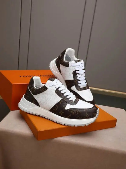 Louis Vuitton Men's Brown And White Monogram Sneakers With Classic Design