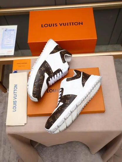 Louis Vuitton Men's Brown And White Monogram Sneakers With Classic Design