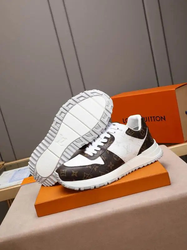 Louis Vuitton Men's Brown And White Monogram Sneakers With Classic Design