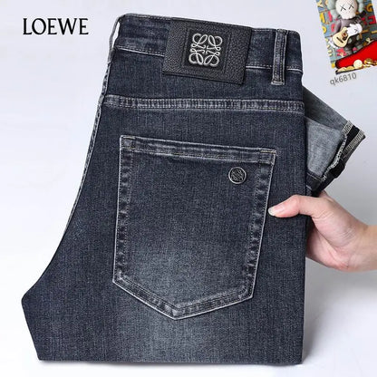 Loewe Men's Dark Wash Denim Jeans With Signature Brand Emblem