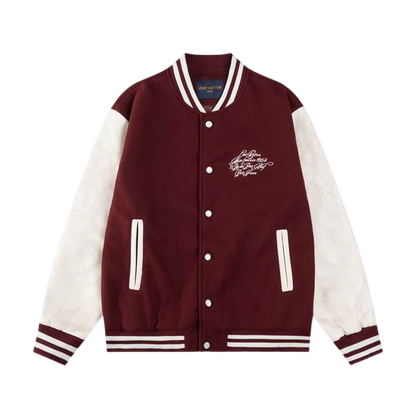 Louis Vuitton Burgundy And White Varsity Jacket With Embroidered Details
