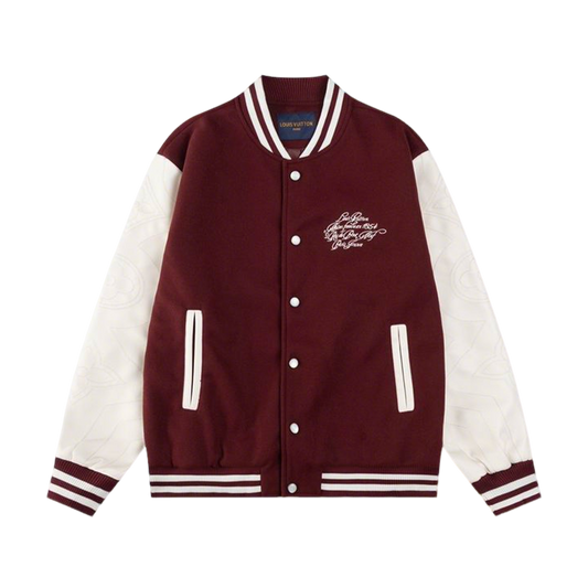 Louis Vuitton Burgundy And White Varsity Jacket With Embroidered Details