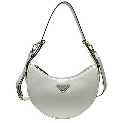 Prada White/Black Leather Crescent Hobo Bag With Adjustable Straps 1BC194