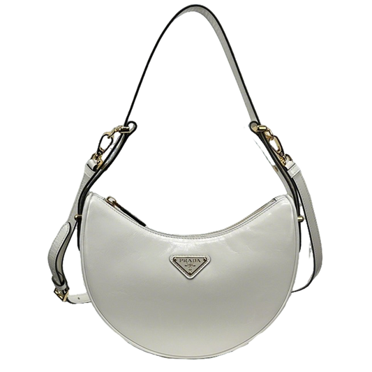 Prada White/Black Leather Crescent Hobo Bag With Adjustable Straps 1BC194