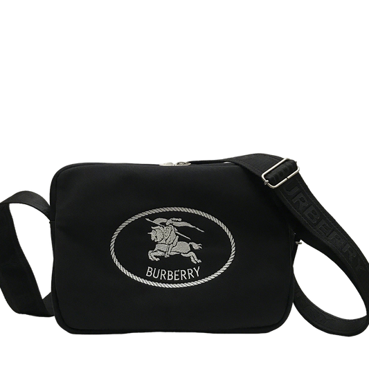 Classic Black Burberry Messenger Bag With Equestrian Knight Logo And Adjustable Strap Style No.265