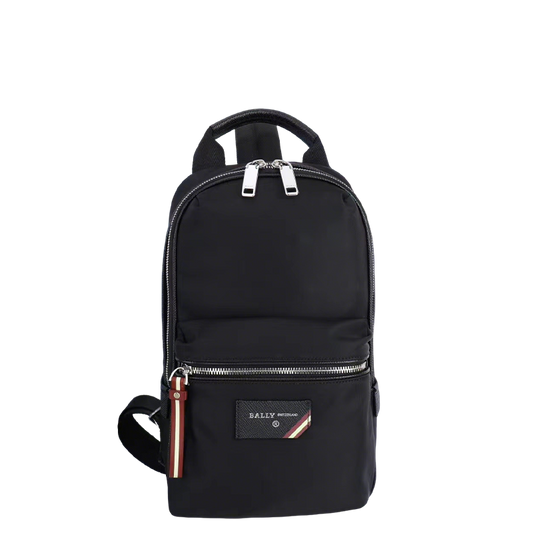 Black Bally Nylon Backpack With Signature Striped Accent And Branded Tag For Urban Commuting Style No.13708