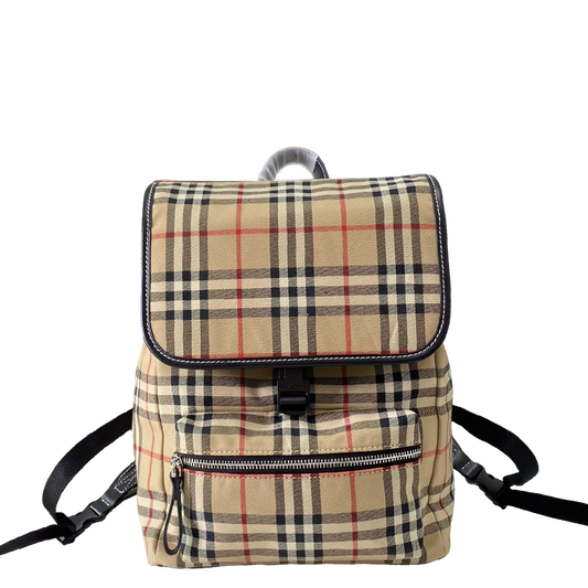 Classic Beige Checkered Burberry Backpack With Front Pocket And Adjustable Straps Style No.2432