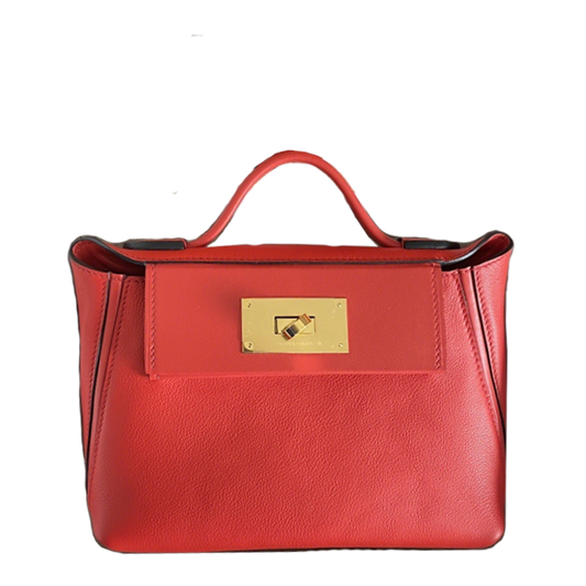 Hermès Kelly Red Leather Handbag With Signature Gold Plated Lock Design 2424-2