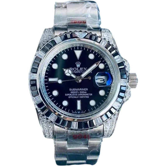 Luxury Rolex Submariner Watch With Diamond - Encrusted Bezel And Black Dial