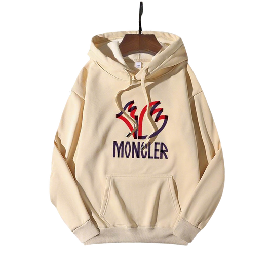 Moncler Beige Hoodie With Colorful Logo Design For Fashion - Forward Wardrobes