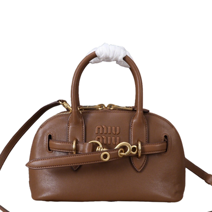 Miu Miu Brown Leather Top - Handle Bag With Brand Emblem 5BB169