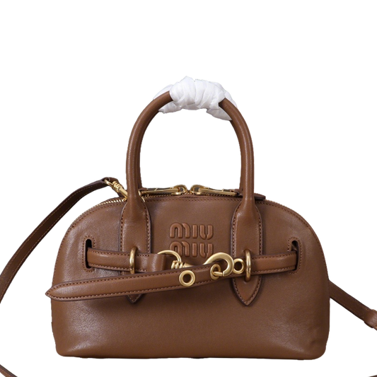 Miu Miu Brown Leather Top - Handle Bag With Brand Emblem 5BB169