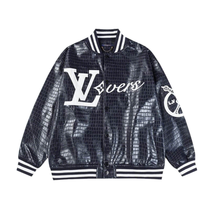 Louis Vuitton Black Crocodile - Embossed Leather Varsity Jacket