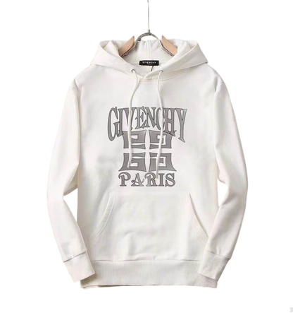Cream Givenchy Hoodie with Grey Paris Logo and Geometric Pattern