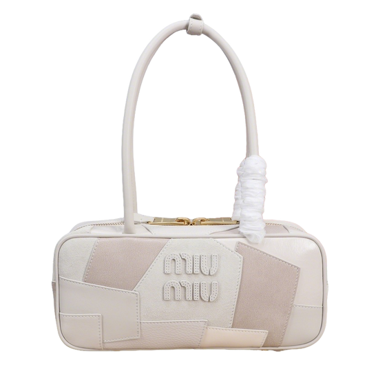 Miu Miu Beige Patchwork Leather Top - Handle Bag With Logo 5bb148