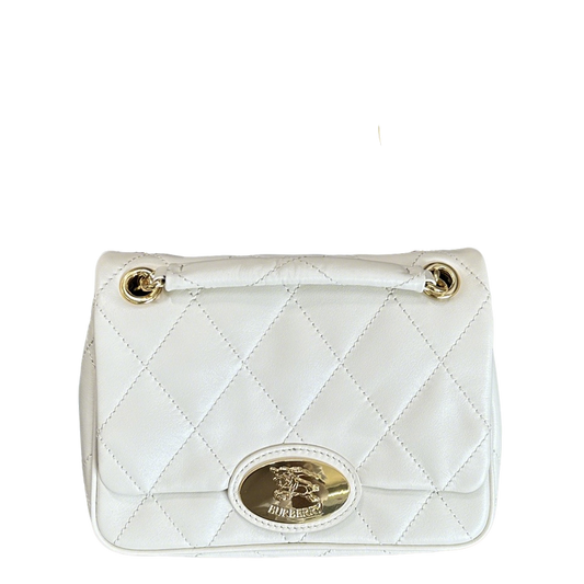 White/Red/Black Quilted Burberry Crossbody Bag with Gold Chain Strap and Iconic Logo Style No.2641