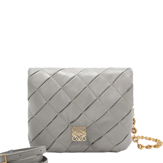 Loewe Puffer Goya Gray/Green Quilted Leather Crossbody Bag With Gold Accents 062466