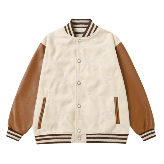 Louis Vuitton Beige And Brown Varsity Jacket With Embossed Monogram
