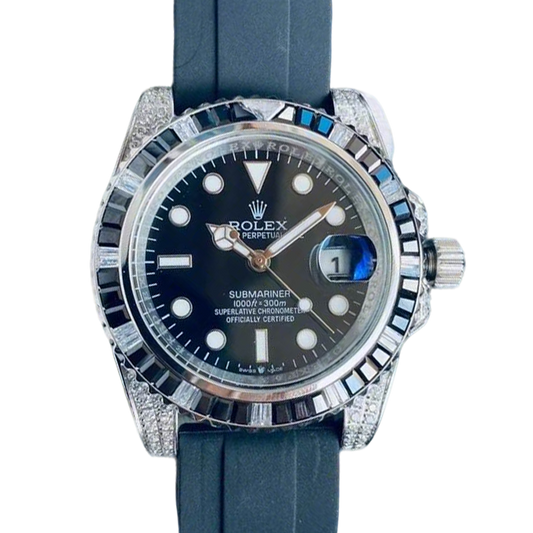 Luxury Rolex Submariner Watch With Diamond - Studded Bezel And Black Dial
