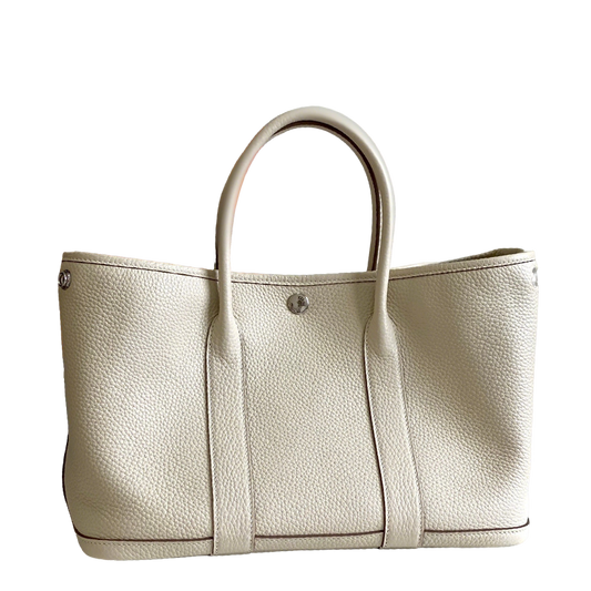 Elegant Hermes Garden Party Handbag in Creamy White Leather 3113