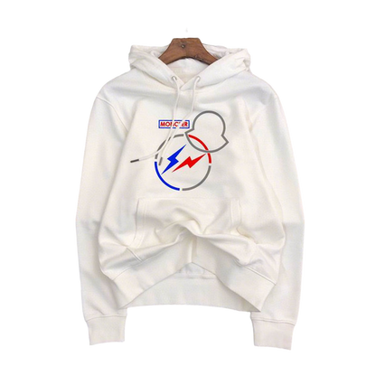 Moncler White Hoodie With Mickey Mouse Lightning Bolt Graphic For Fashion Lovers