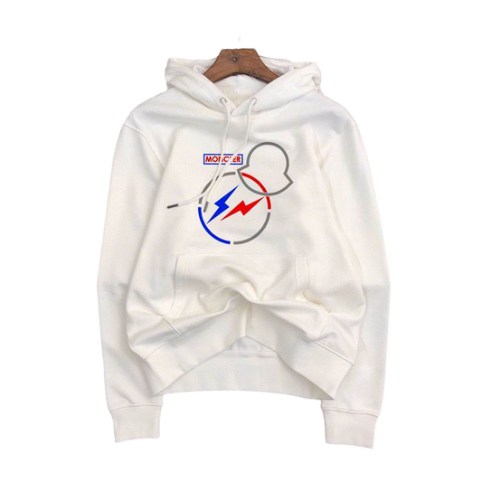 Moncler White Hoodie With Mickey Mouse Lightning Bolt Graphic For Fashion Lovers