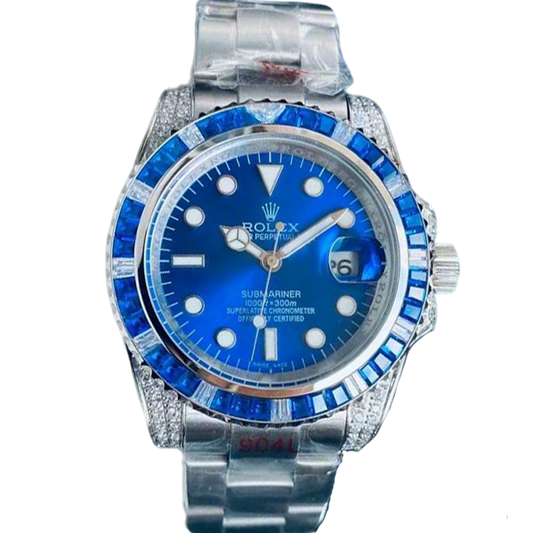 Luxury Rolex Submariner Watch With Blue Dial And Sapphire - Diamond Bezel