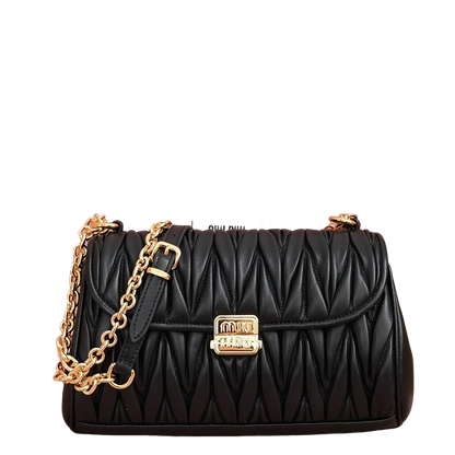 Miu Miu Black Quilted Leather Crossbody Bag With Gold Chain Strap 5BD266